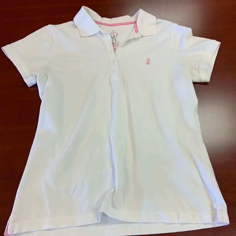 IZOD White Breast Cancer Tennis Polo Shirt sz M EUC